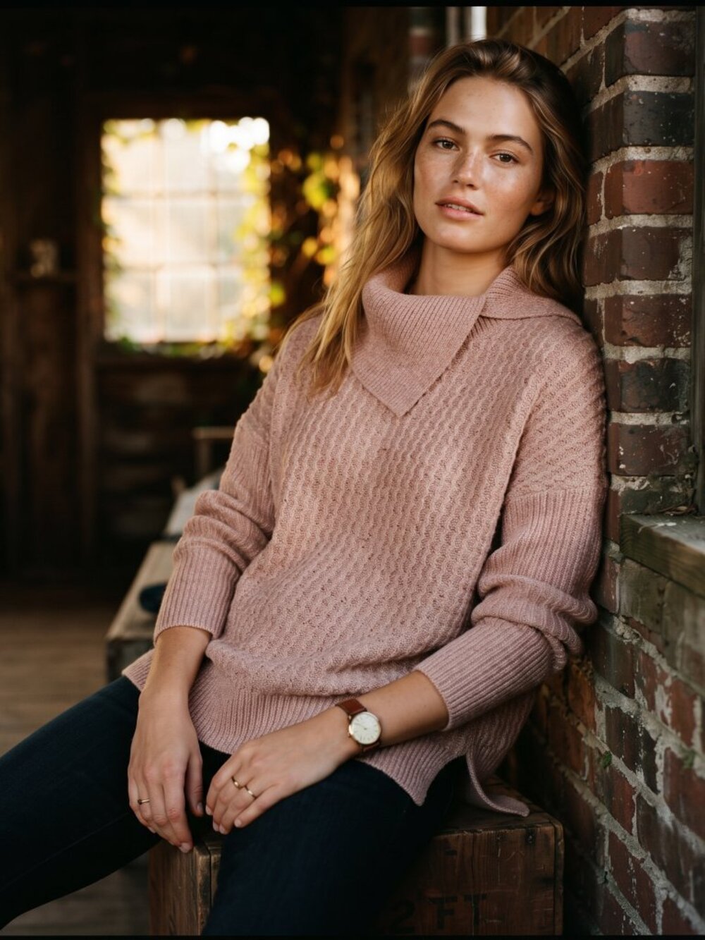 Madison Grey Women Small Sweater Pink Acrylic Blend Ribbed Cowl Neck Preppy